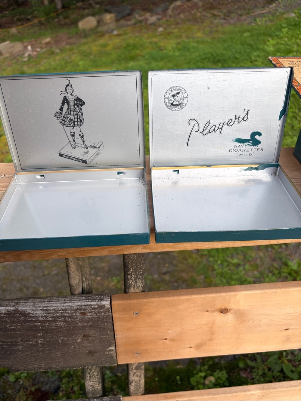 2 Vintage players cigarette tin boxes